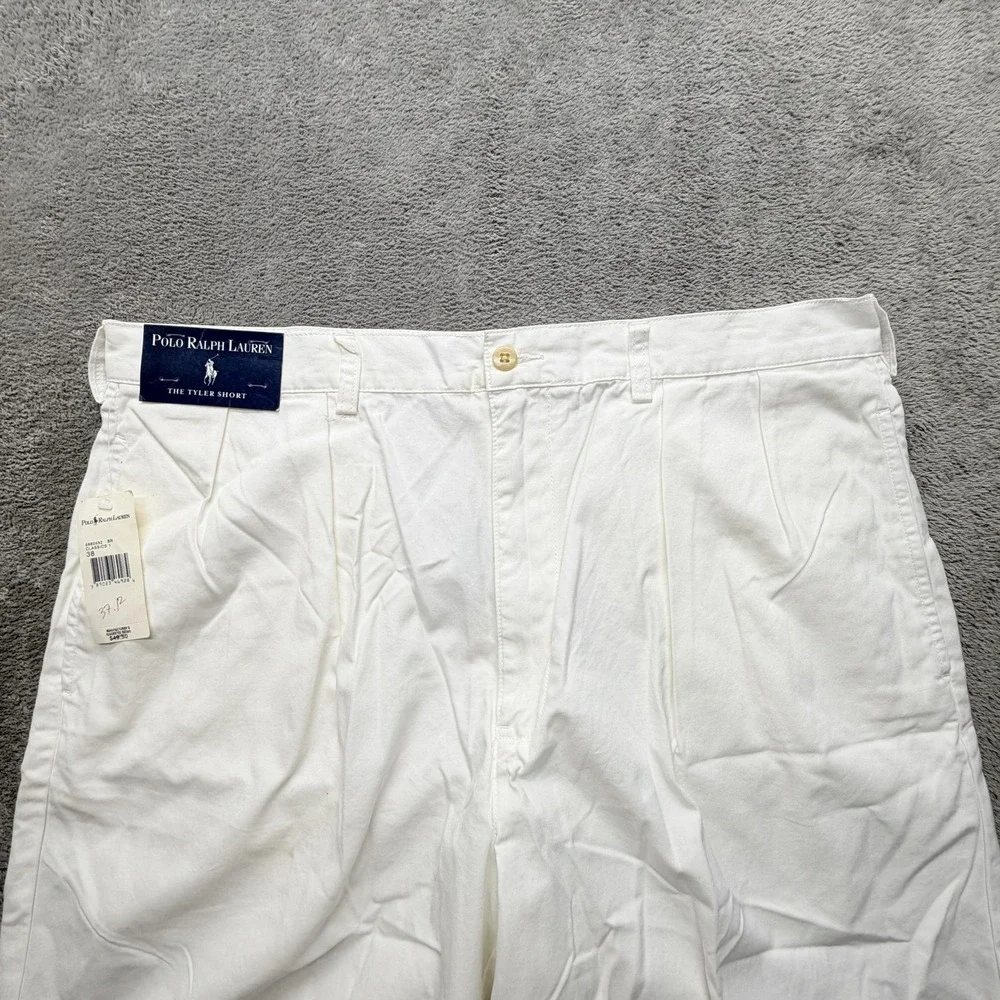 Polo Ralph Lauren Shorts Mens 38 White Chino Pleated Tyler Pockets